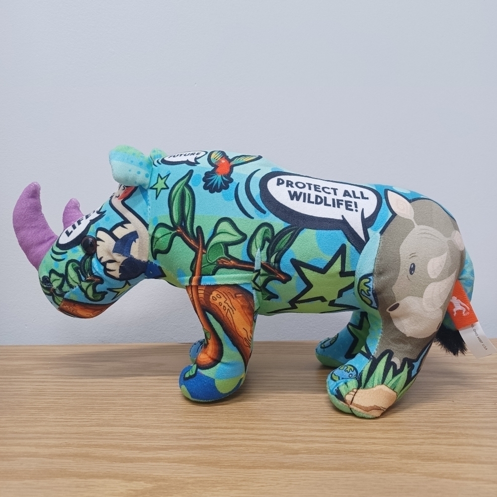 Wild Republic Message From The Planet Rhino Colorful Plush Wildlife Animal